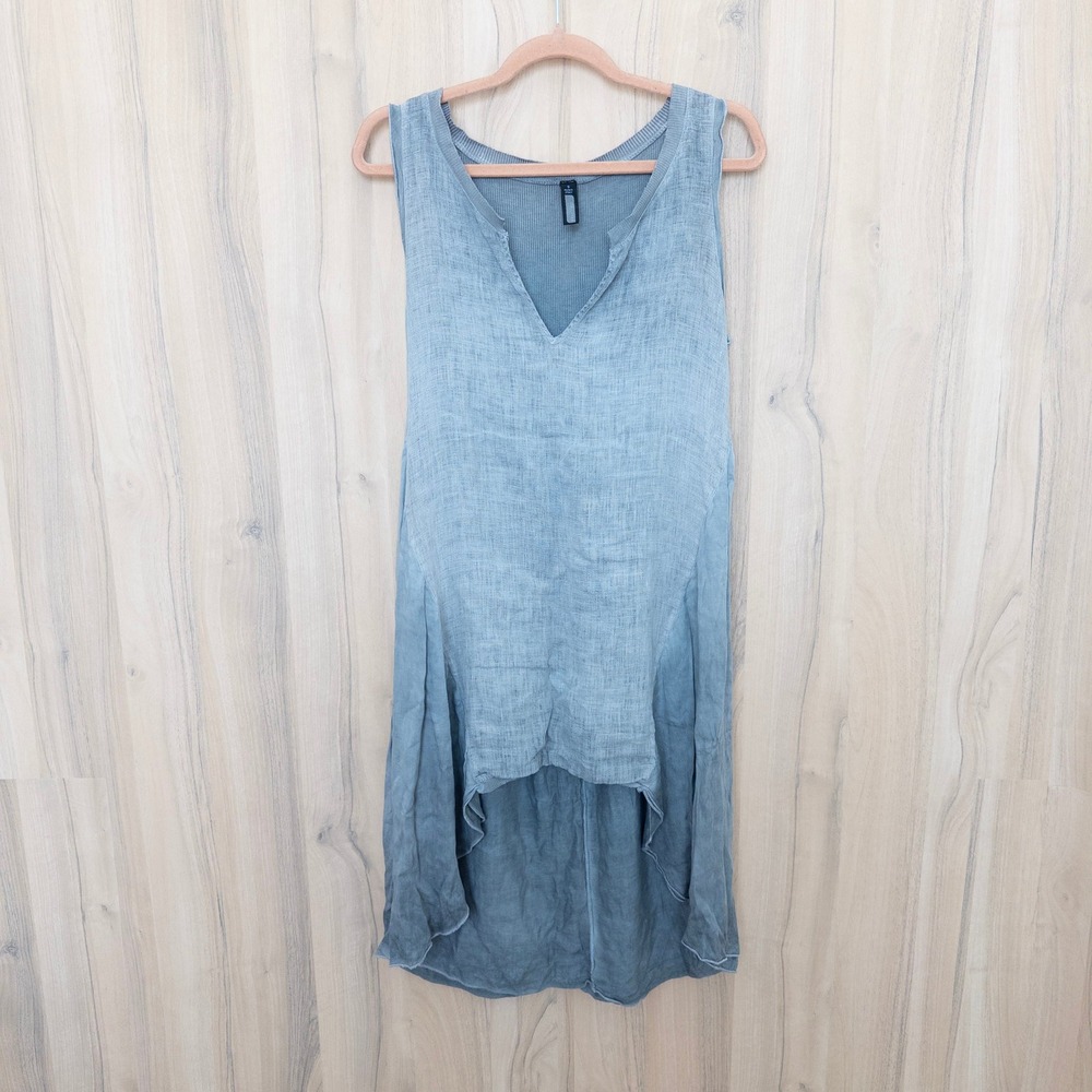 Inizio Linen Tunic Top S Gray High Low Made In Italy Lagenlook Coastal Euro Boho
